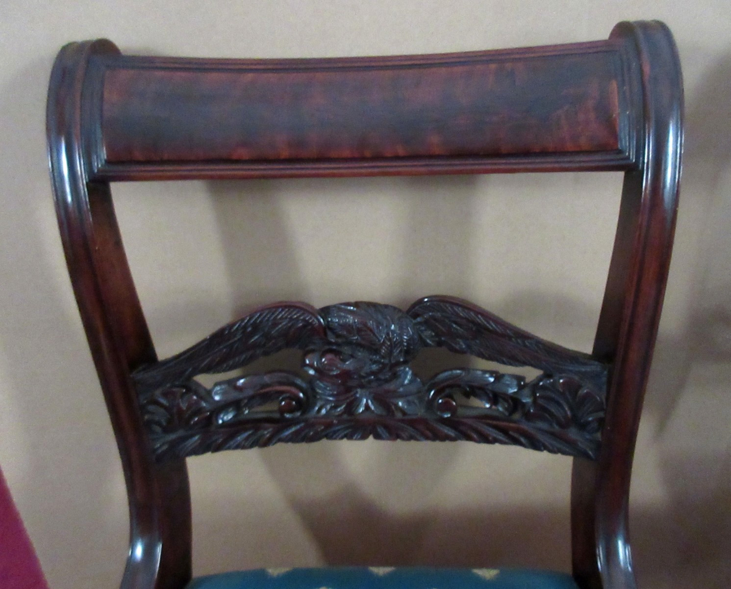 FINE PR. of 19thc. NY. FEDERAL MAHOGANY EAGLE SPLAT CHAIRS DUNCAN PHYFE MANOR OF