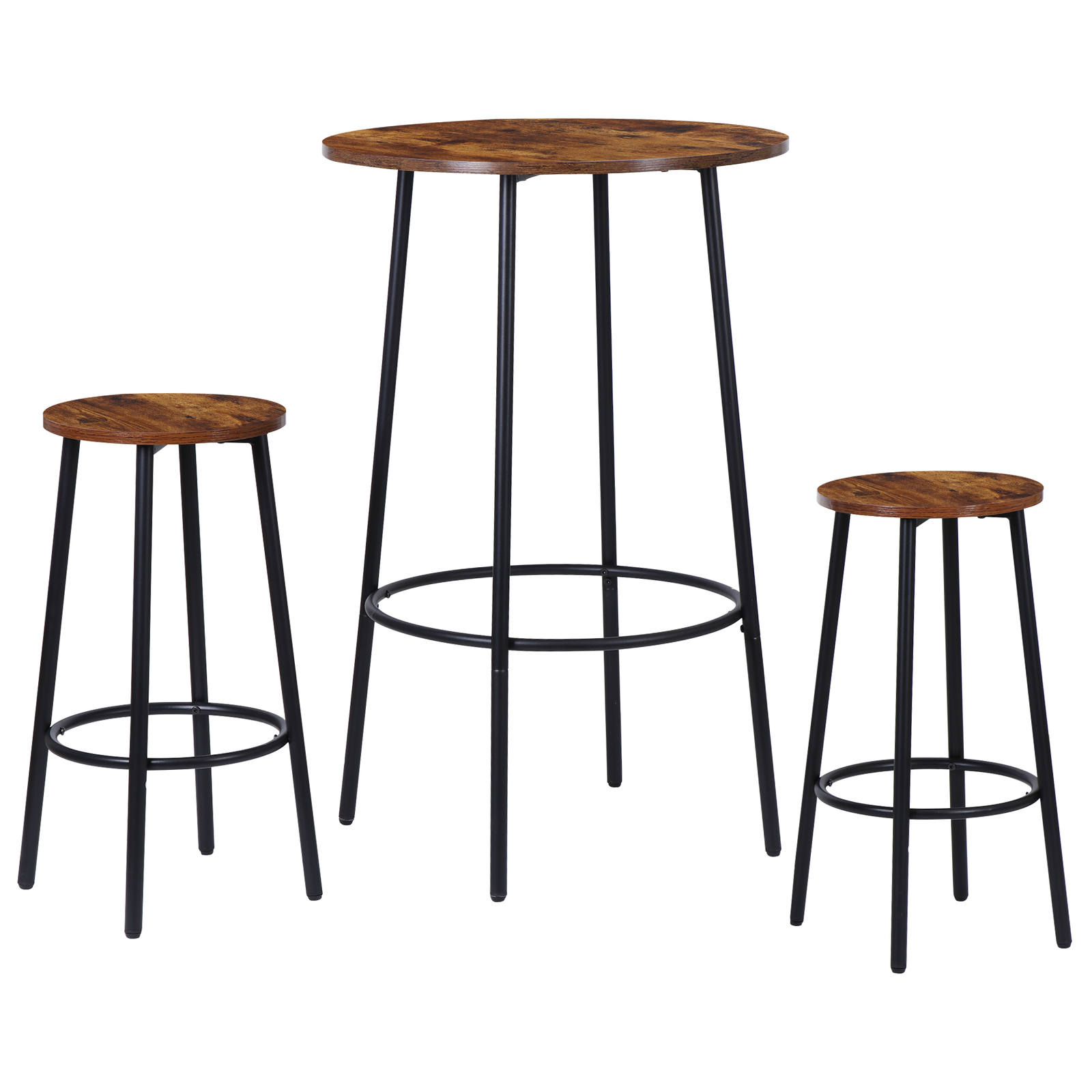 3 Piece Pub Dining Table Set Wooden Round Breakfast Tables w/2 Bar Chairs Stools