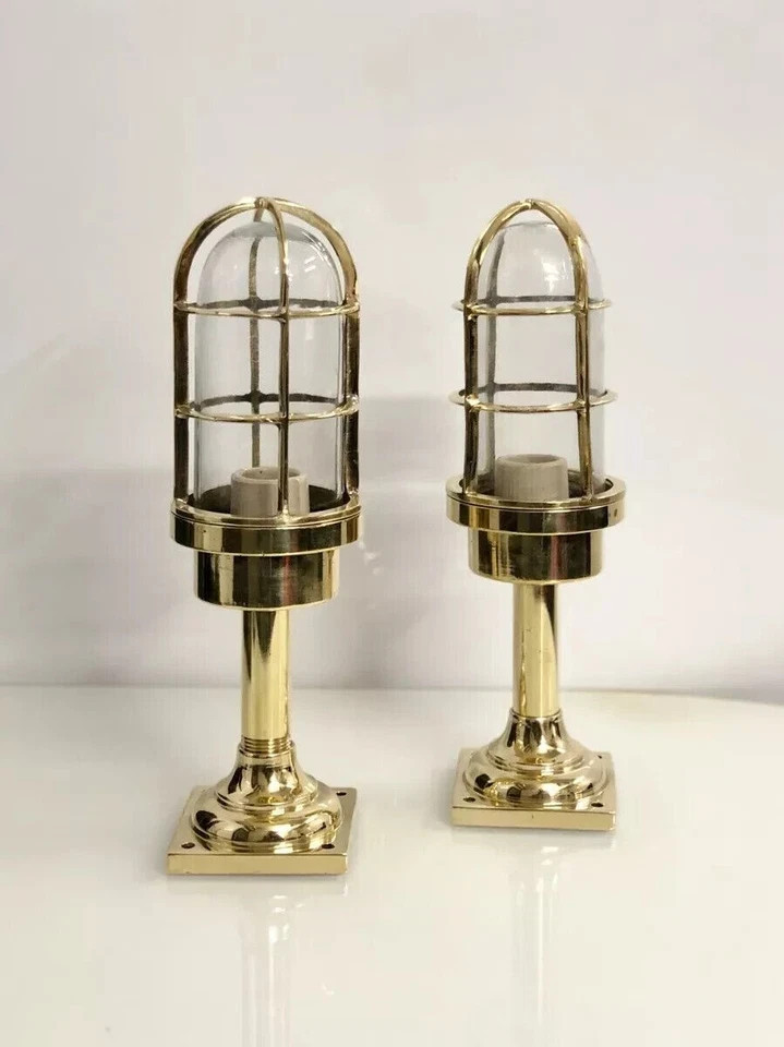 Post-Mounted Nautical Bulkhead Lights – Brass Outdoor Alleyway Fixtures Set of 2