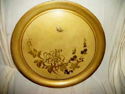 FRENCH GILT TOLE TRAY GOLD SILVER HP FLOWERS BUTTERFLY TOLEWARE VINTAGE 1960s