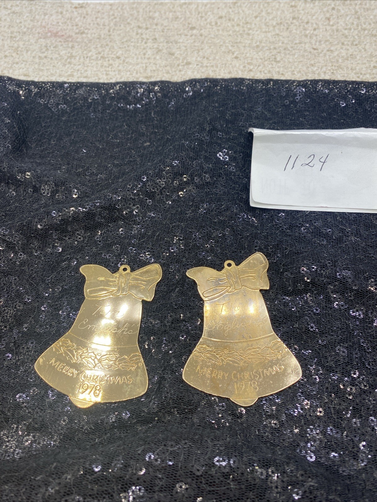 VTG Leonard Silver Company brass christmas Ornaments cut bells 1978 Engraved 2.7