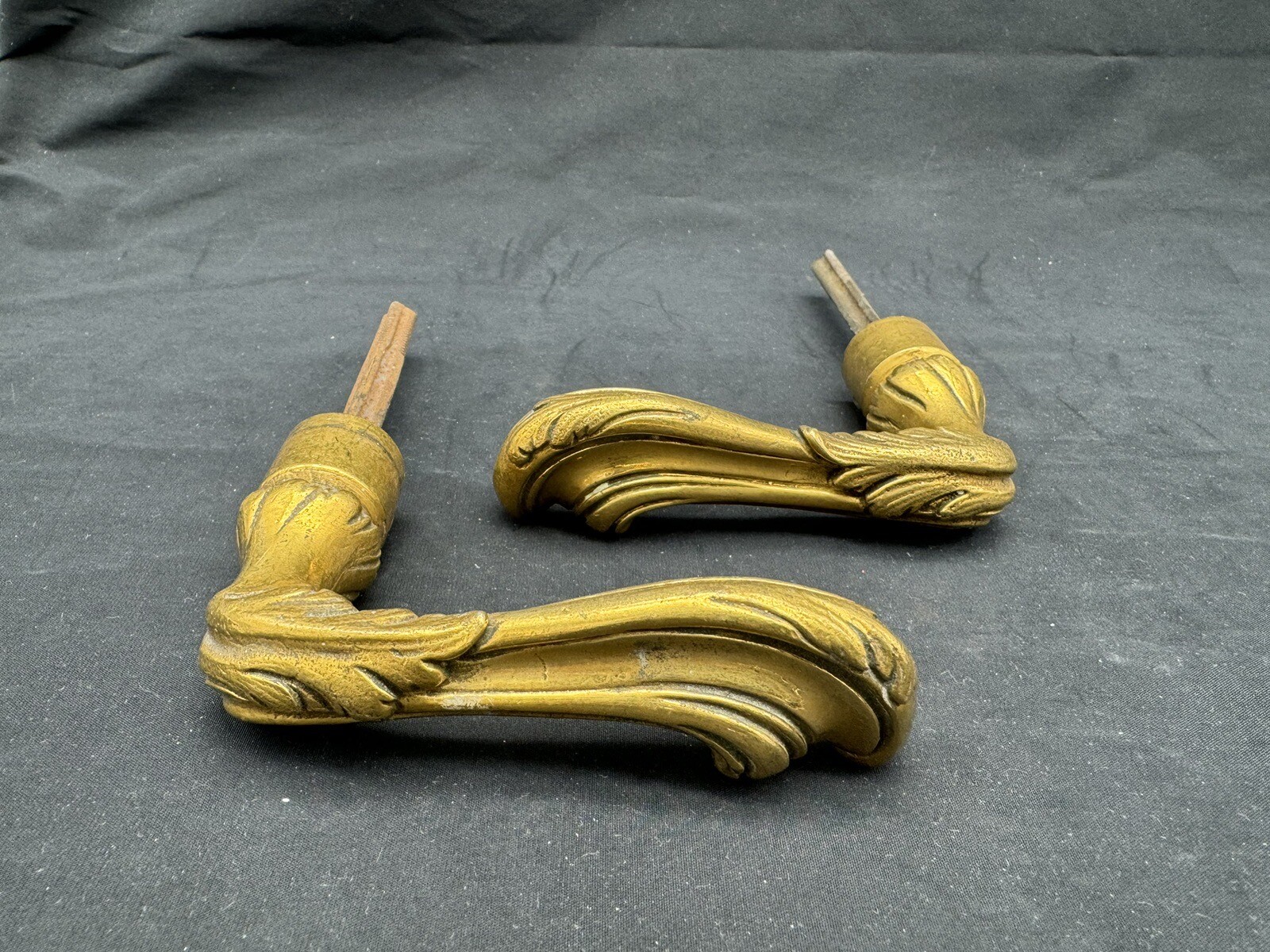 Pair of Antique Solid Gilt Cast Brass Doorknobs