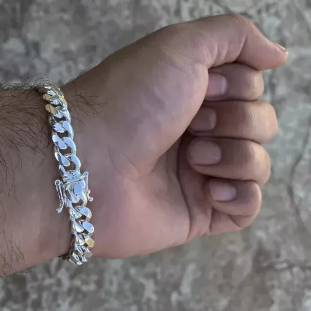 Solid 14k White Gold Over 8mm Link 7.5″ Men/ Women Bracelet Miami Cuban Link