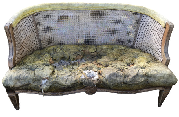 Vintage Louis V French Provincial Style caned sofa Love Seat Settee Heavy Wear
