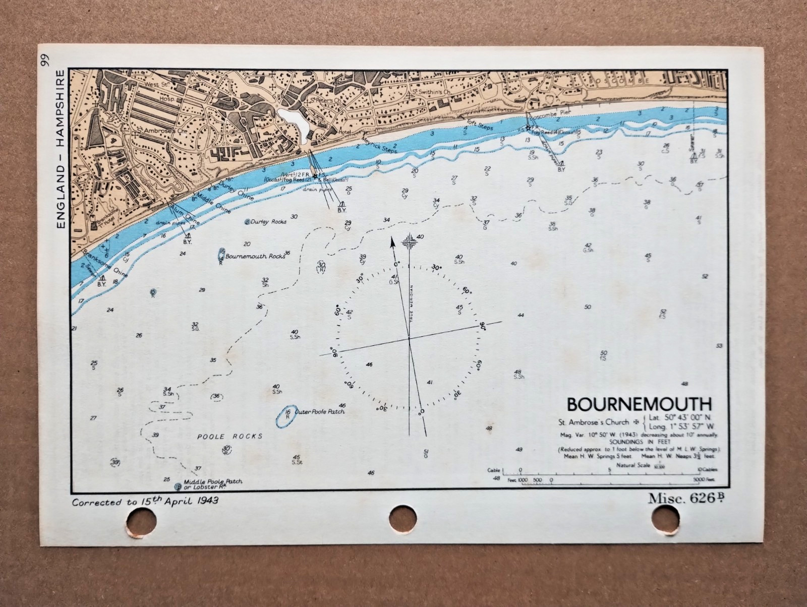 Bournemouth – 1943 Vintage Admiralty Royal Navy Map (Seller Ref E5)