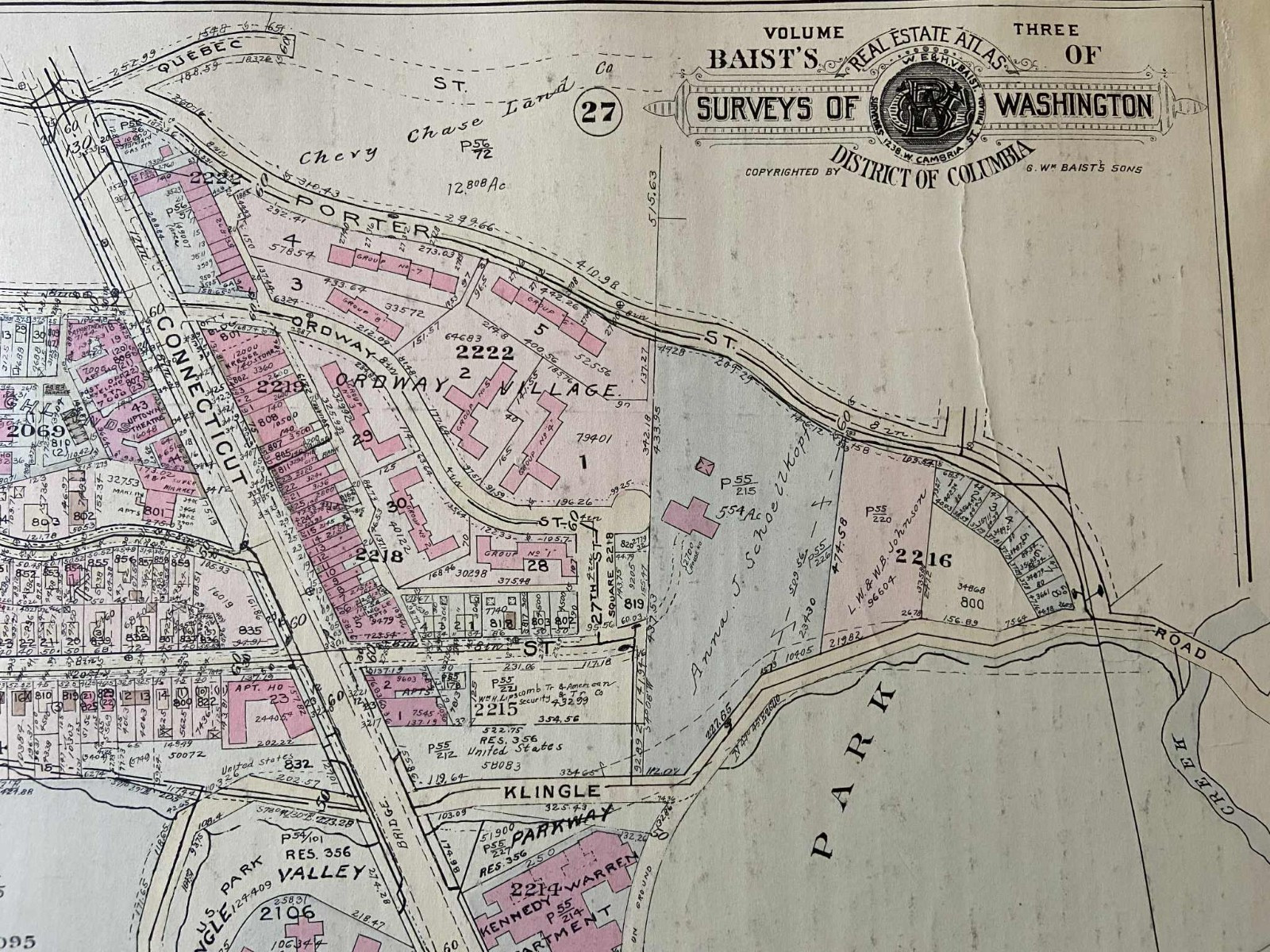 Detailed large plat map. Cathedral Heights Area (PLAN 26) Washington D.C. 1945