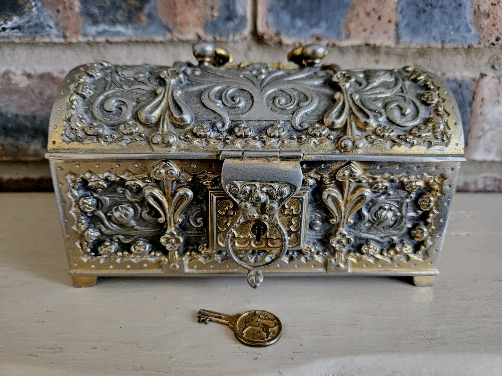 Antique Casket Erhard & Söhne Silvered Brass Rapousse Box Made In Germany 1920