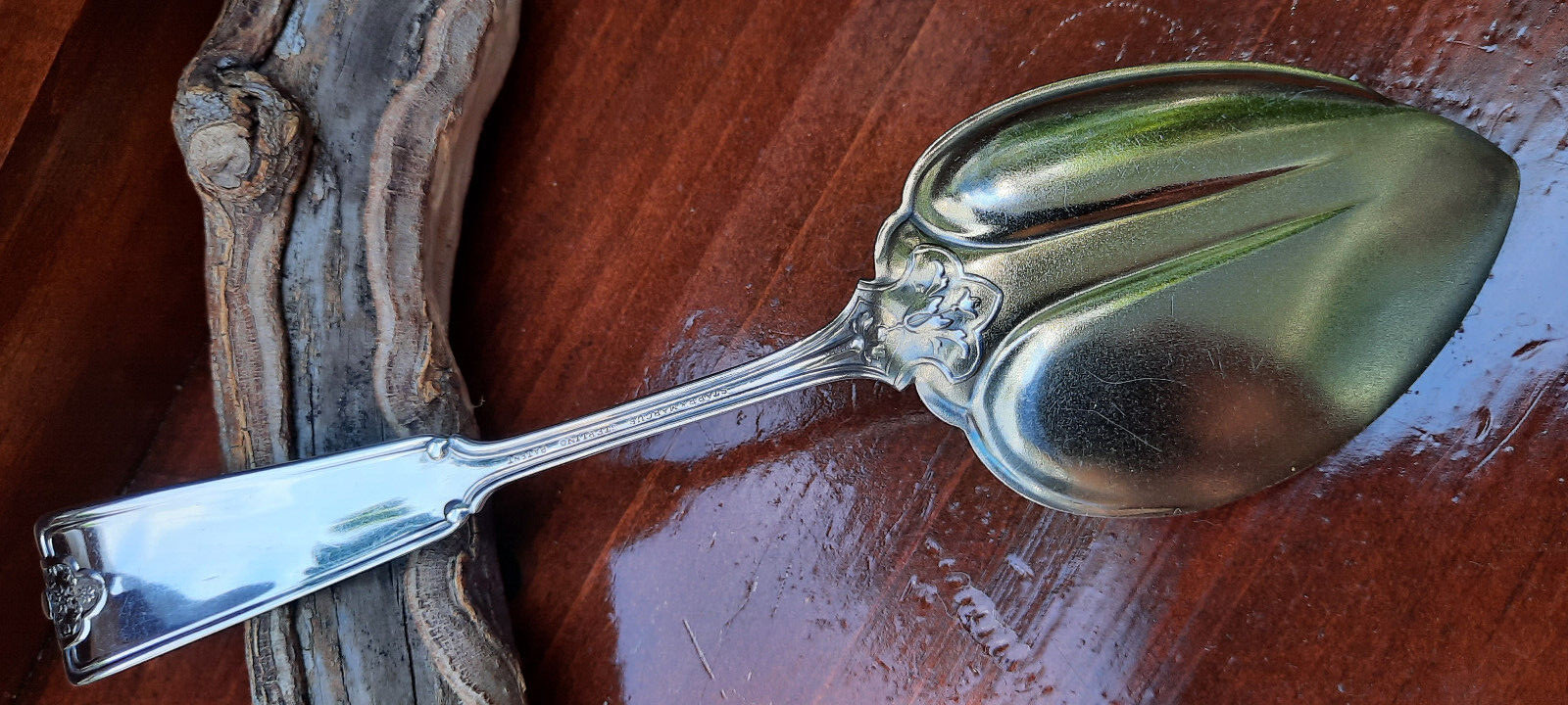 Sterling Silver Wendt Ribbon Pattern Jam or Pudding Spoon w Goldwashed Blade