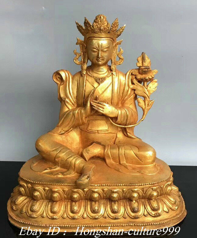 Old Tibet Bronze Gold Buddhism Green Tara Goddess Lotus Flower Sculpture