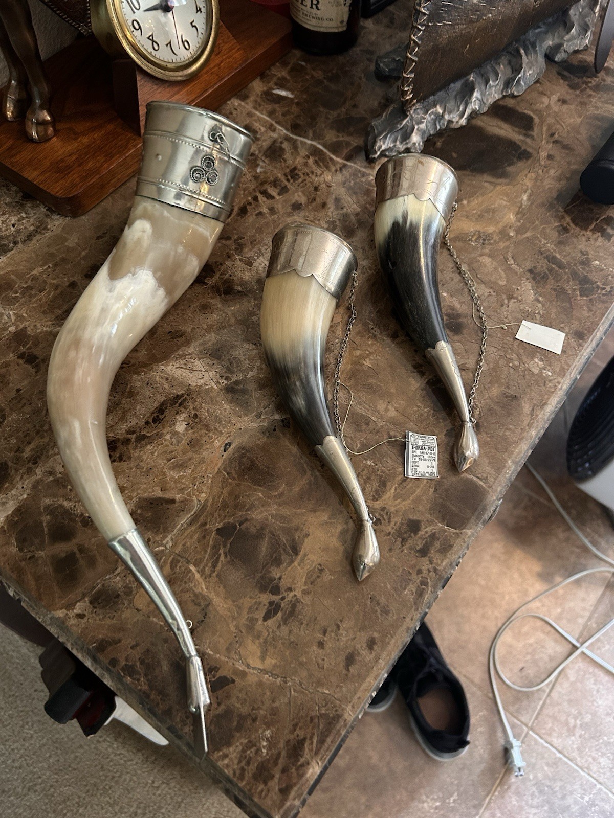 3 Early Russian or Georgian Drinking Horn/ Russian Silver ?