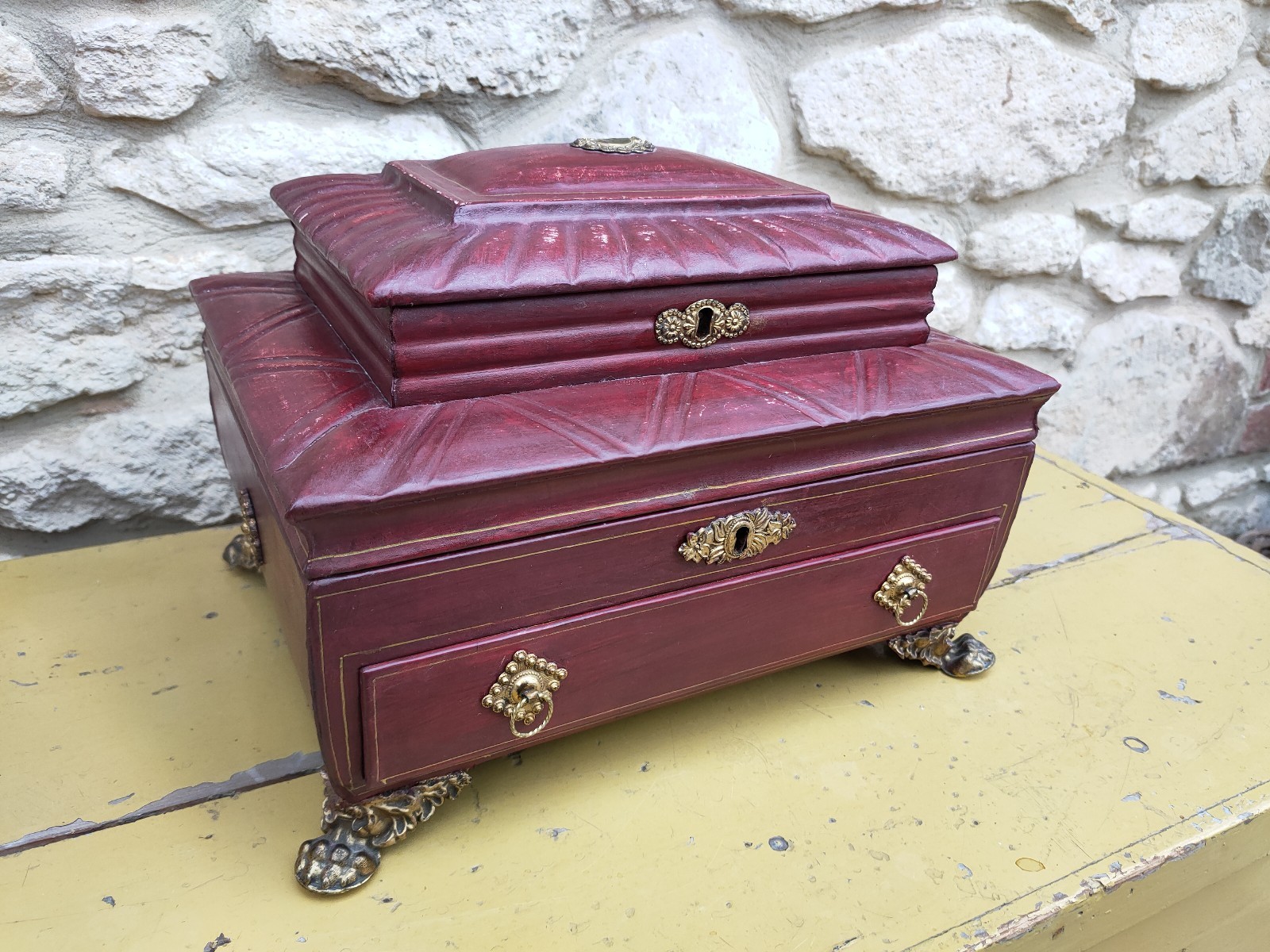 Antique Regency Leather Bound Writing Slope/ Sewing Box. Secret Drawers. Unique.