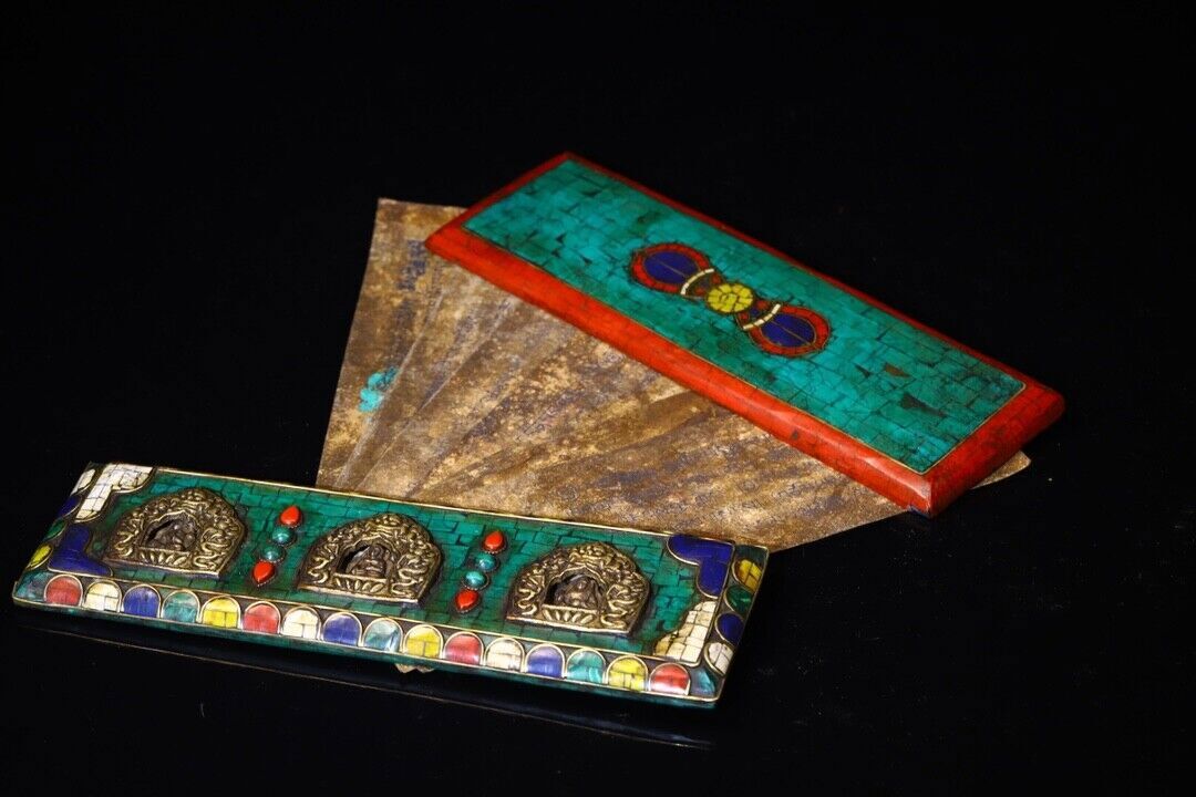 22.5 cm Tibet Buddhism Hand Painted old Scripture Buddhist scriptures