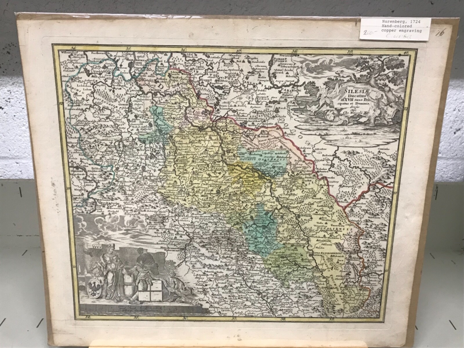 1724 Map Of Silesia Christoph Weigel German 14.75 x 17.25” Hand-Colored