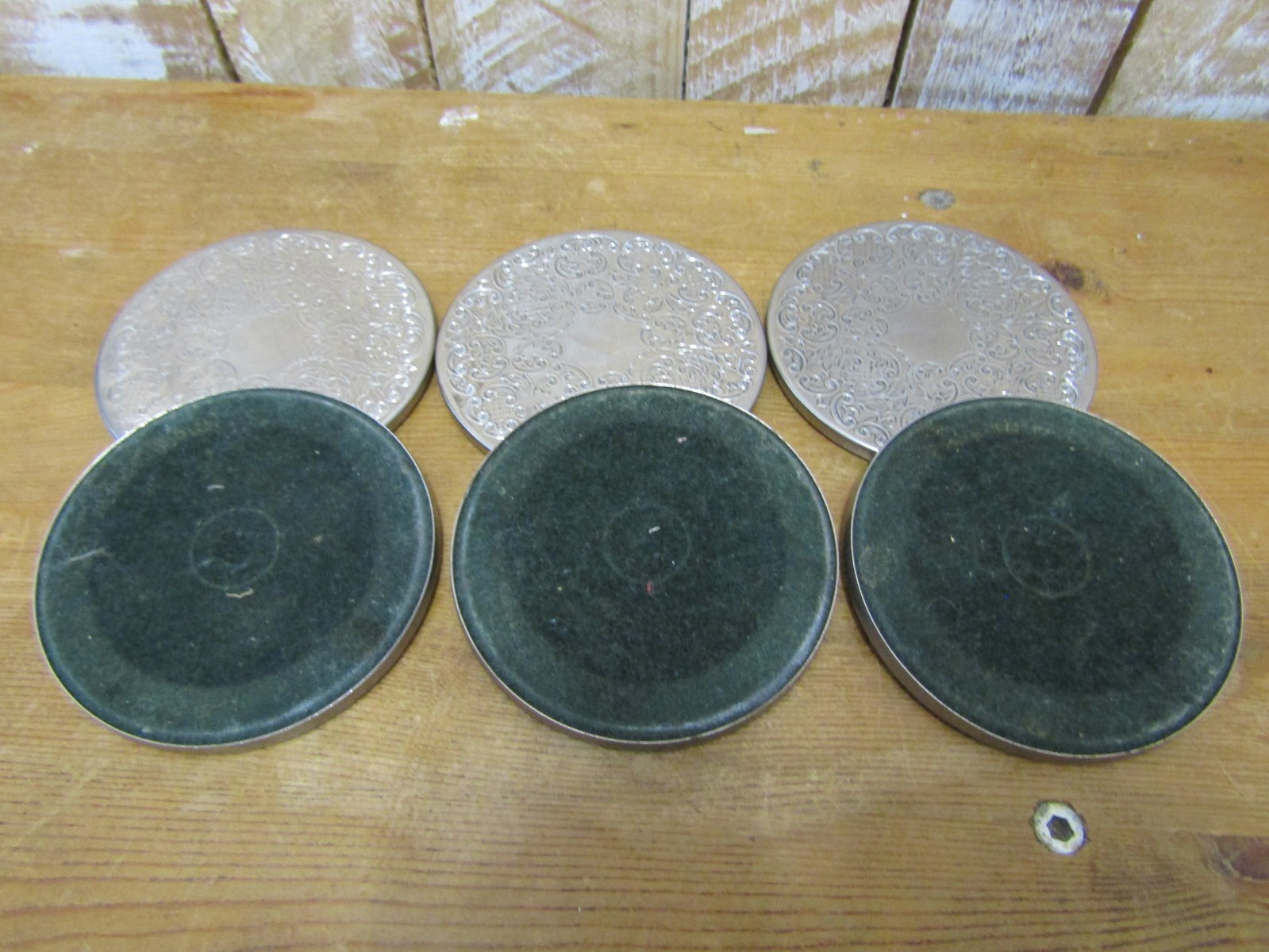 Vintage Set Of 6 SILVER PLATED DRINKS COASTERS uncleaned