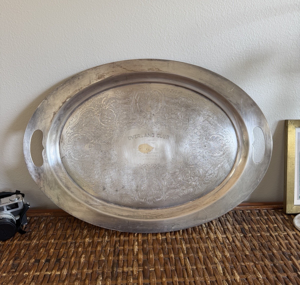 Large 24” Vintage Silverplate Serving Tray Pasadena Overland Club CA 1960