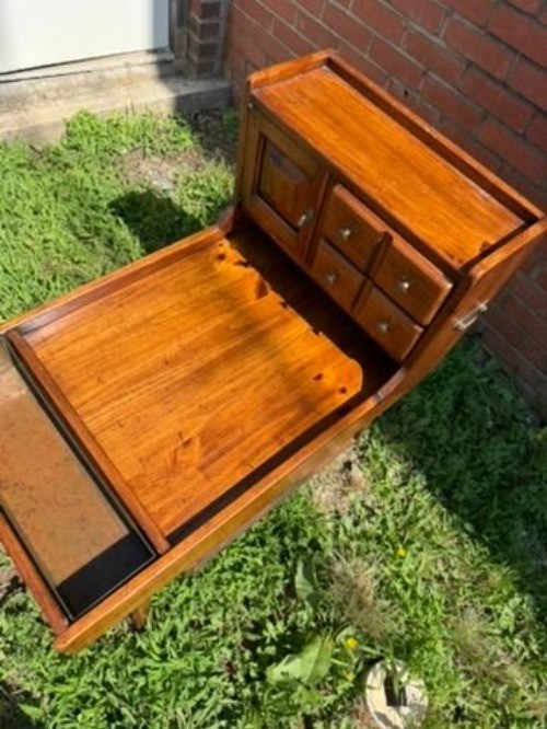Cobblers Bench End Side Table Colonial Style Link Taylor Pilgrim Pine Copper Bow