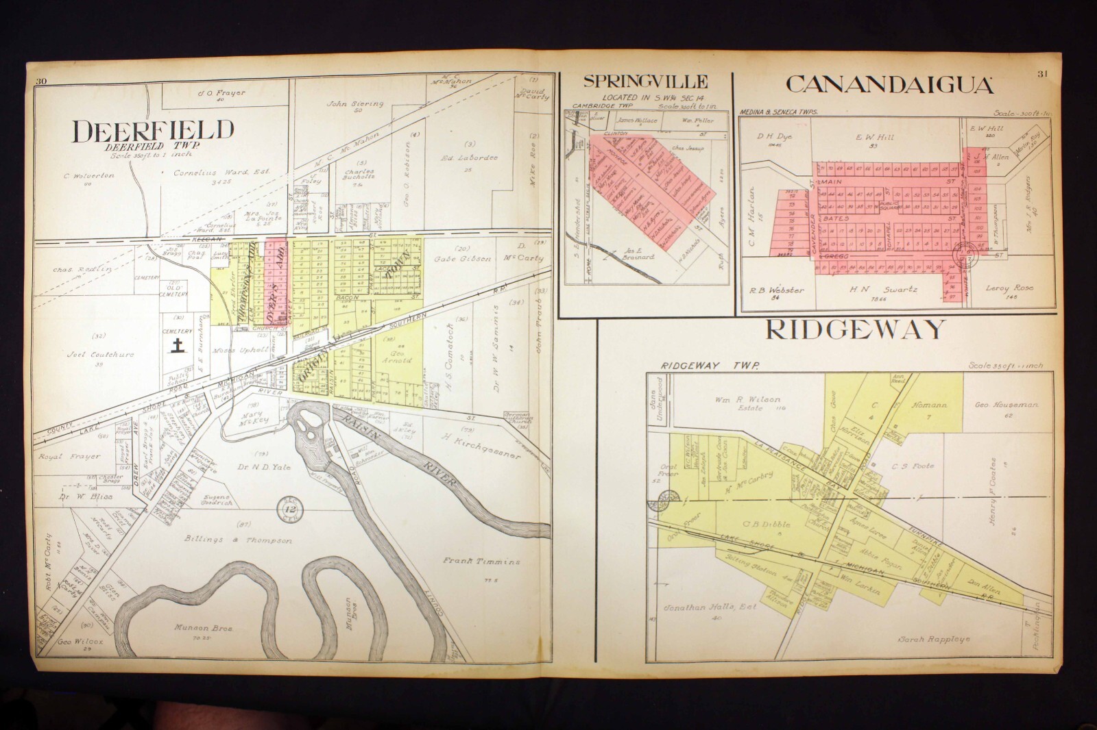 1916 Plat Map Village of Deerfield Ridgeway Springwell Lenawee County Michigan
