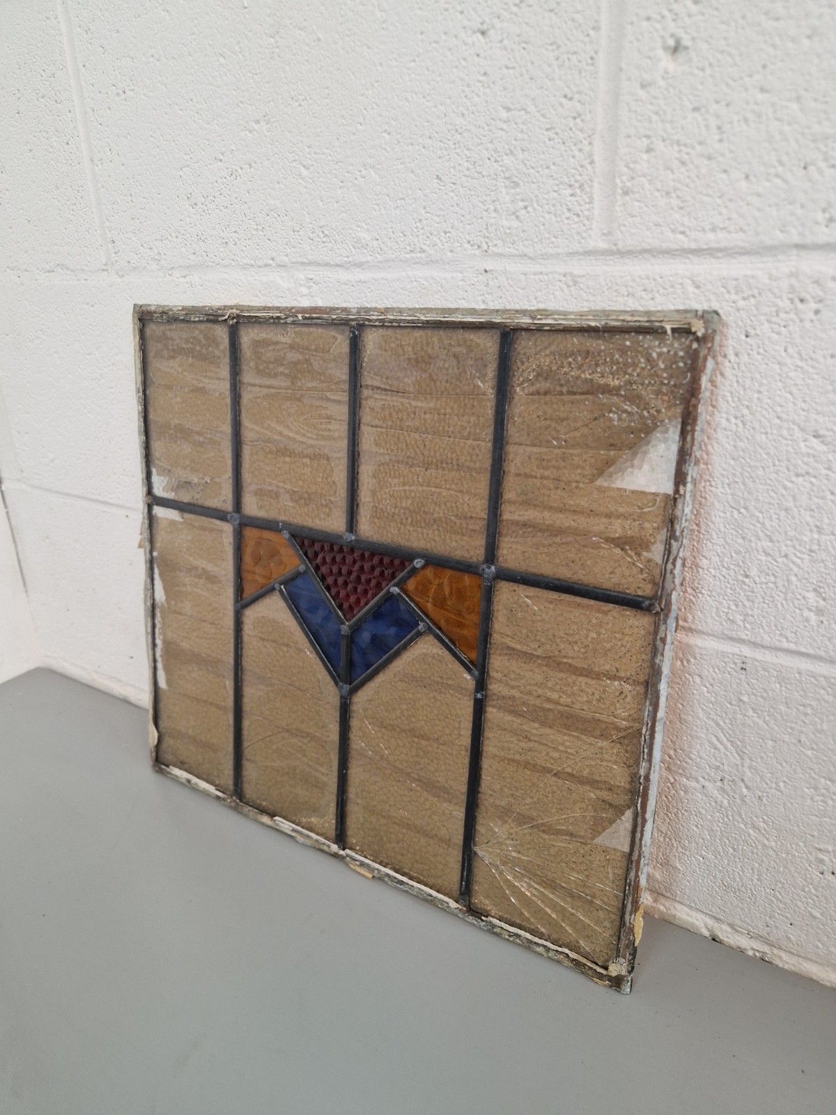 Vintage 1930’s Leaded Stained Glass Window Panel Pane Pain No Cracks 50cm X 45cm