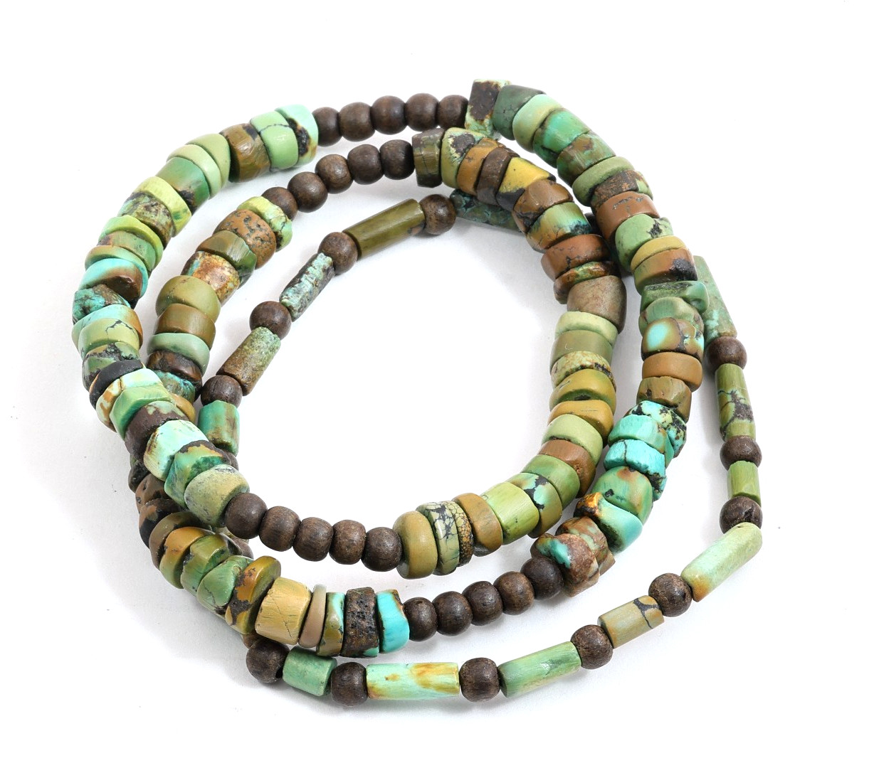Millennium-Old Set of 2 Tibetan Turquoise Bracelets, Aged Patina Meditation
