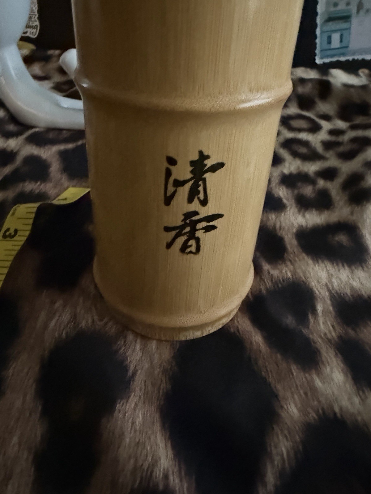 Bamboo Pen Brush Holder Pot Chinese Flower Blossoms