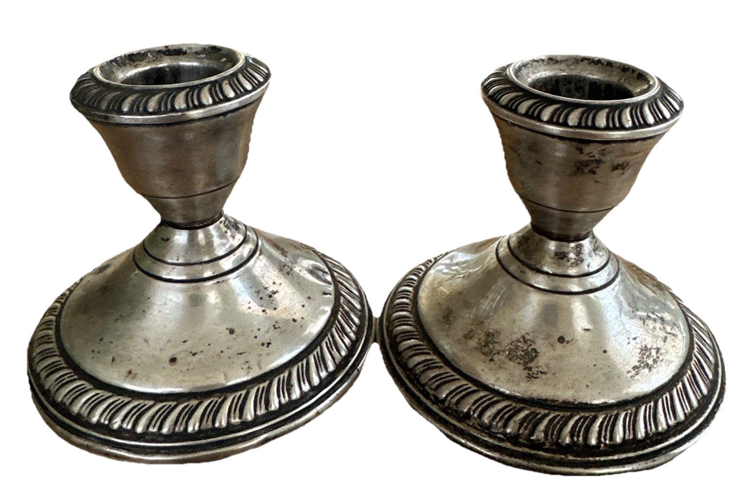 Schweitzer Sterling Weighted Candlesticks Mid Century Classic Gadroon Border