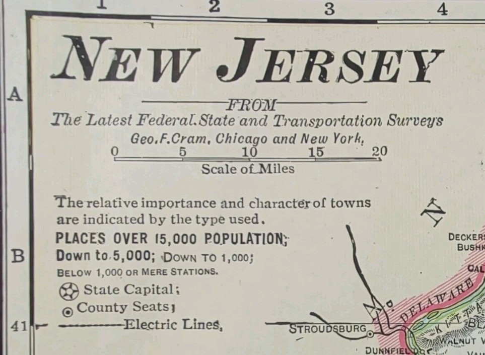 Vintage 1911 NEW JERSEY Map 11″x15″ Old Antique Original PATERSON HOBOKEN SALEM