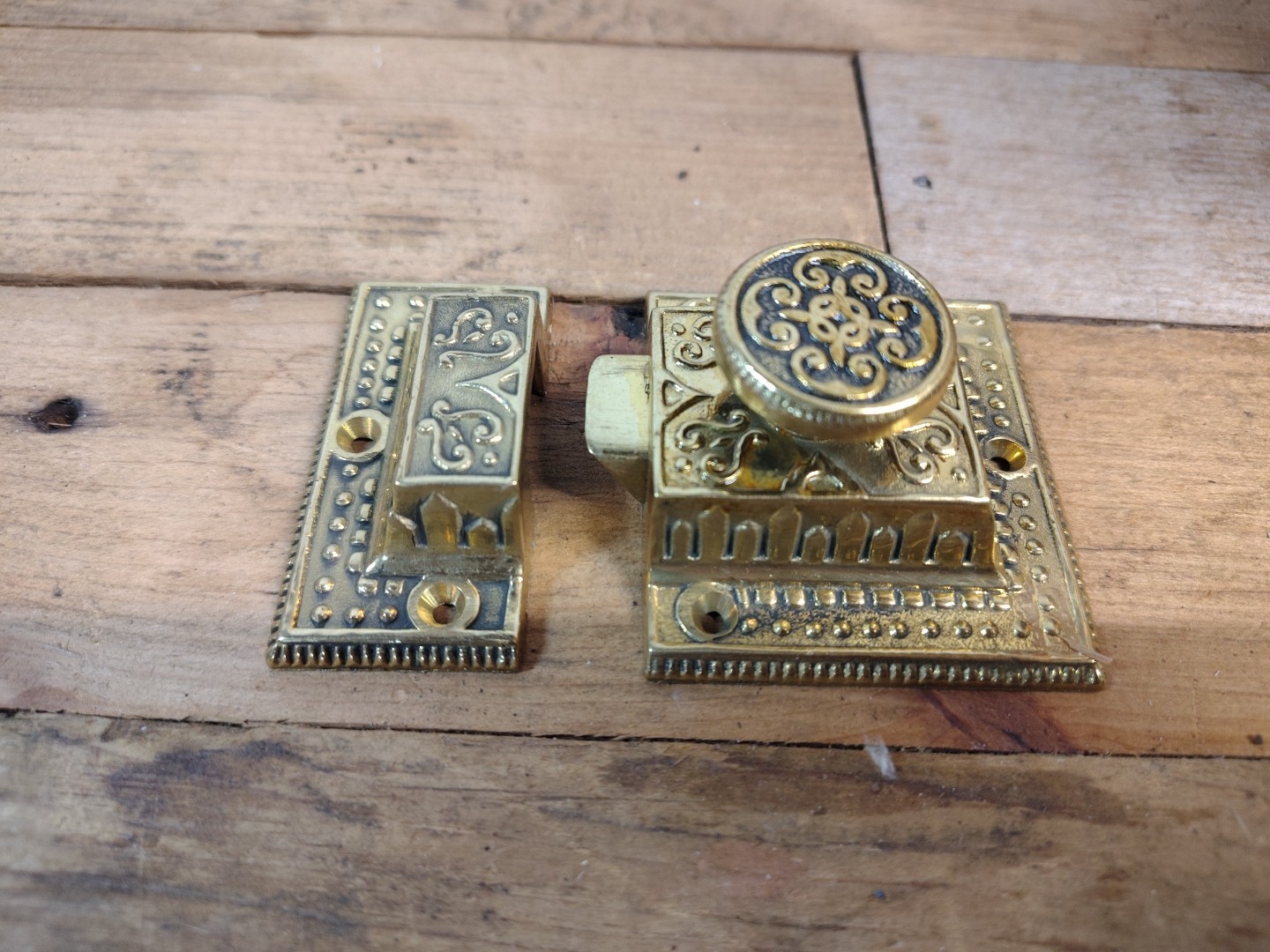 Antique Solid Brass Knob Victorian Vanity Cabinet Door Cupboard Slide Latch