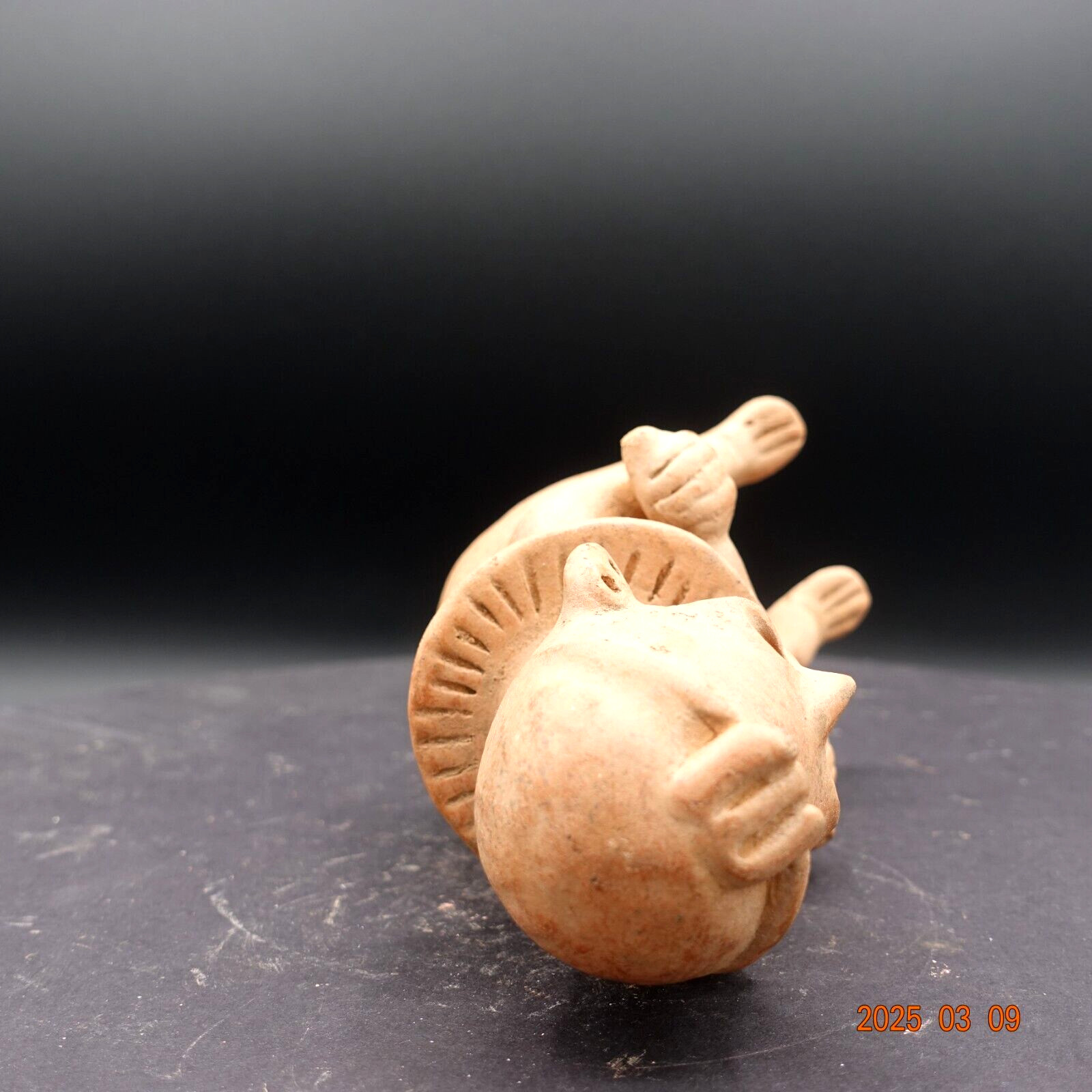 Pre-Columbian Authentic Artifact Ceramic Pottery Mono-chrome, Seated Boy