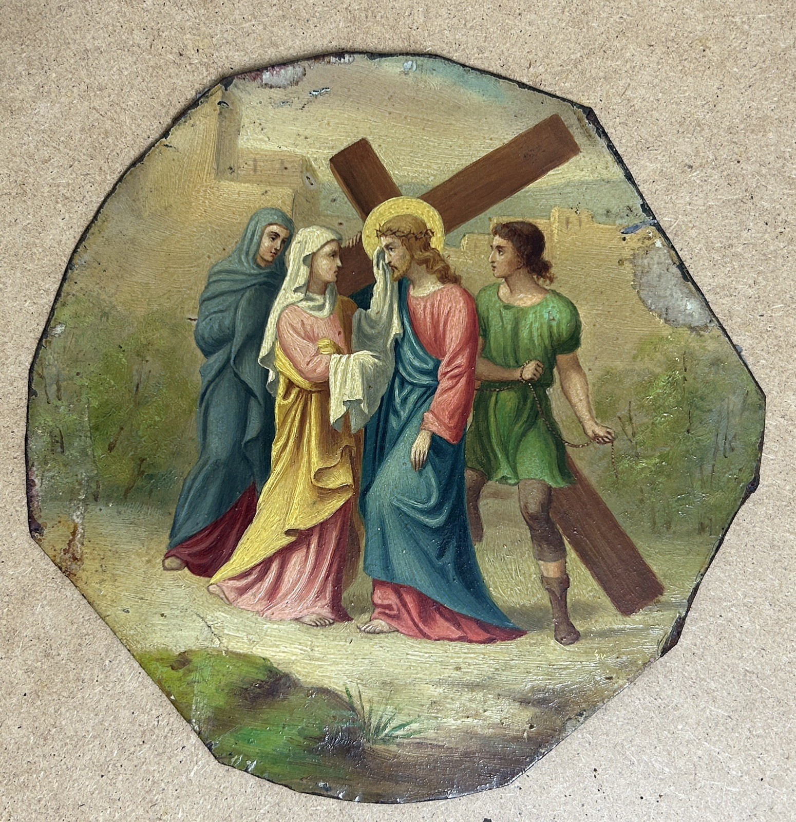 Original Oil Antique Icon «passion of Christ » Good Quality 19 Century