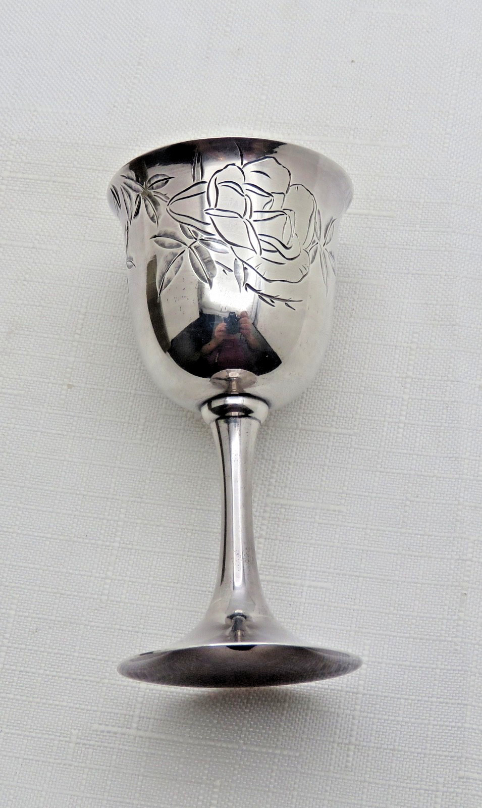 Vintage Chinese Export Solid Silver Wine Goblet in Fitted Box Signed