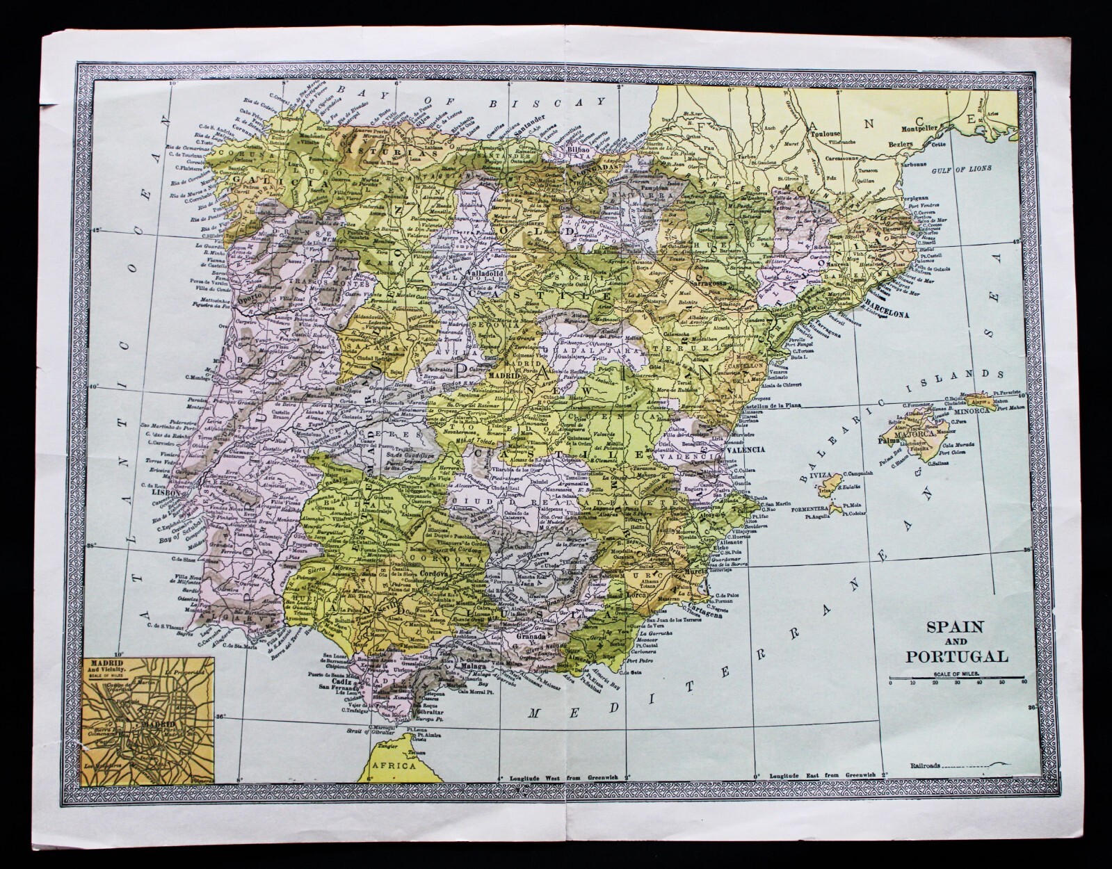 SPAIN & PORTUGAL MAP 1912 VINTAGE SCIENTIFIC AMERICAN ATLAS PAGE