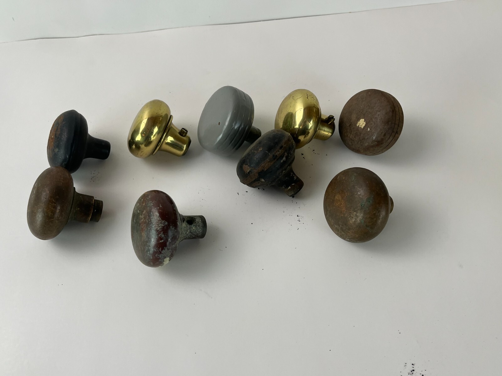 Antique Door Hardware Lot 9 Door Knobs Wood Brass Metal Knob Mortise
