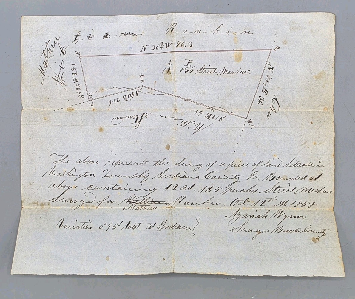 1858 Hand-Drawn Land Survey Map – Indiana County, PA – Washington Township