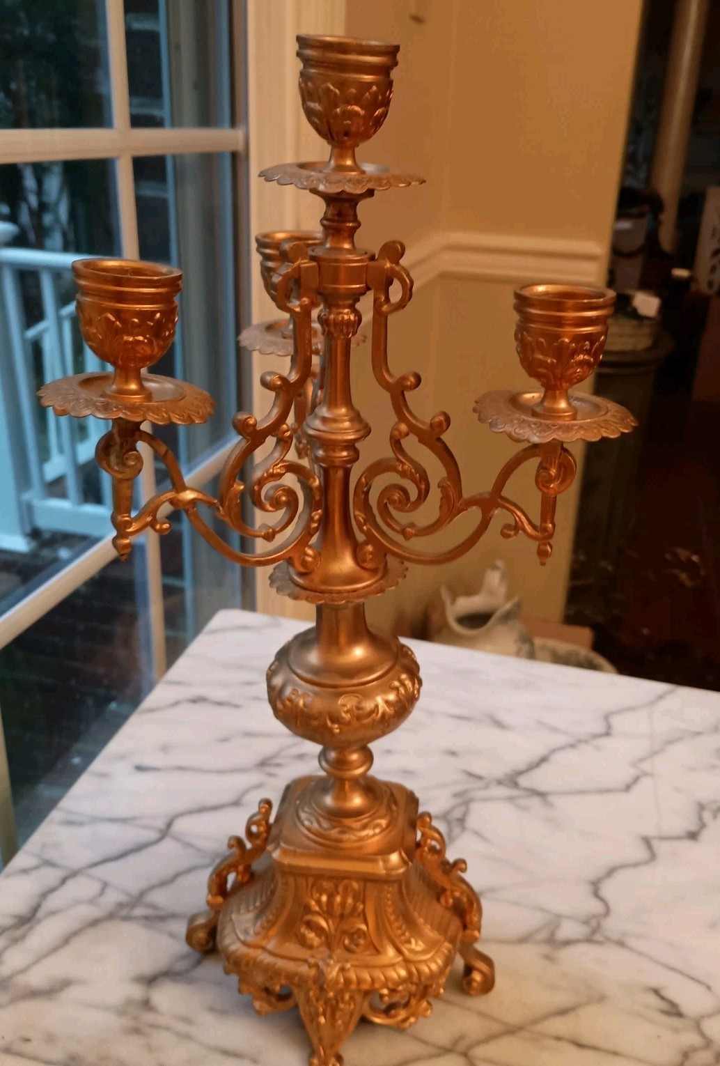 French Regency Style, Antique Gilt Metal French 4 Candle Candelabra