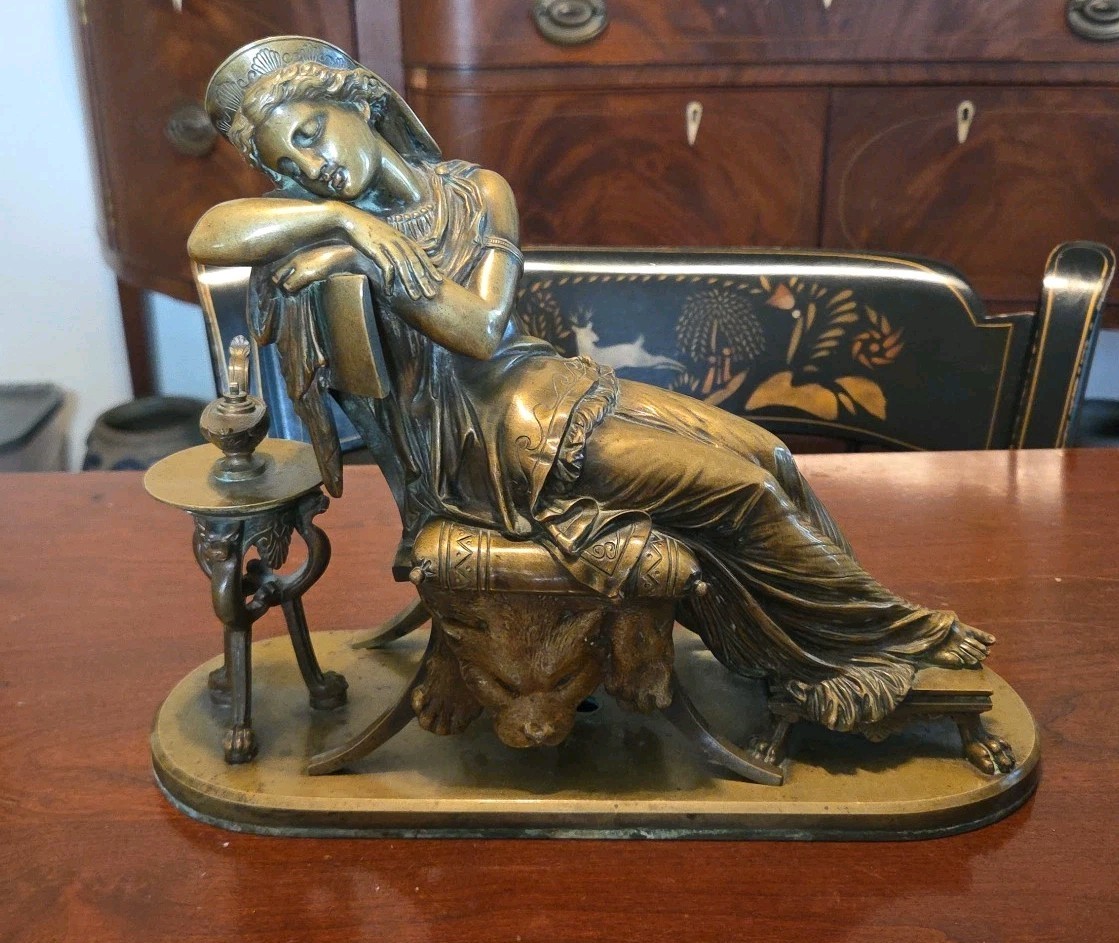 Antique Reclining Beautiful Woman Bronze Neoclassical 19th Century