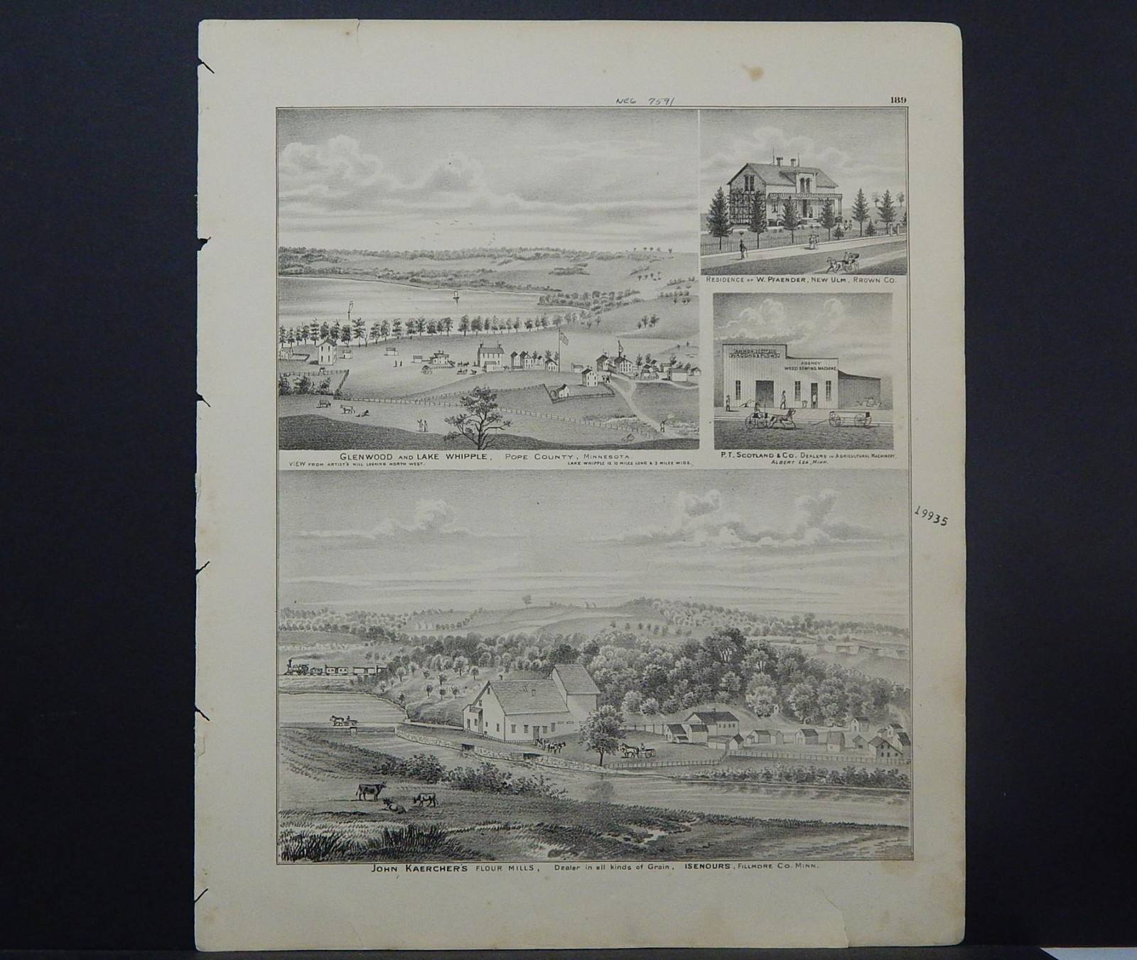 Minnesota County Map 1874 Engraving Fillmore, Winona Pope County L18#52