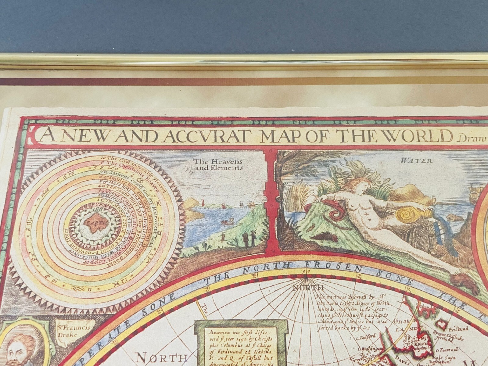 A NEW AND ACCURAT MAP OF THE WORLD 1651 Framed Reproduction 19 x 23″