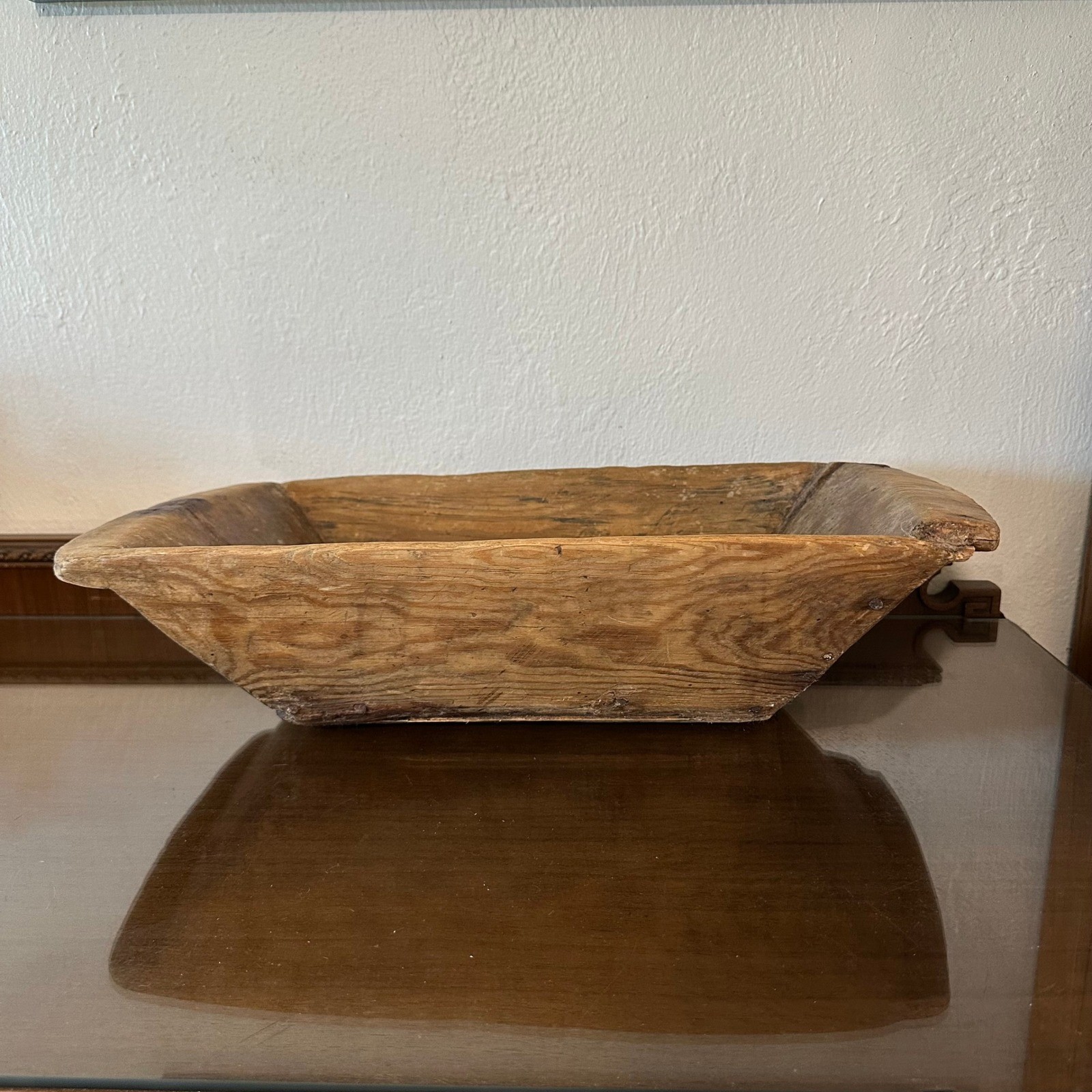 Antique Primitive Hand Carved Wooden Dough Bowl Rustic Farmhouse Trough 20 Inch