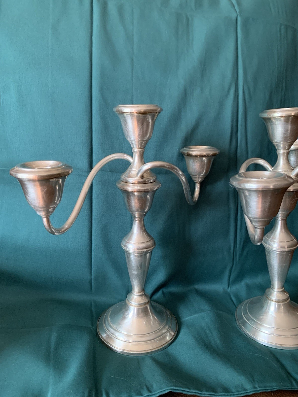 Fisher Weighted Sterling Silver Convertible 3-light Candelabra 360X Pair