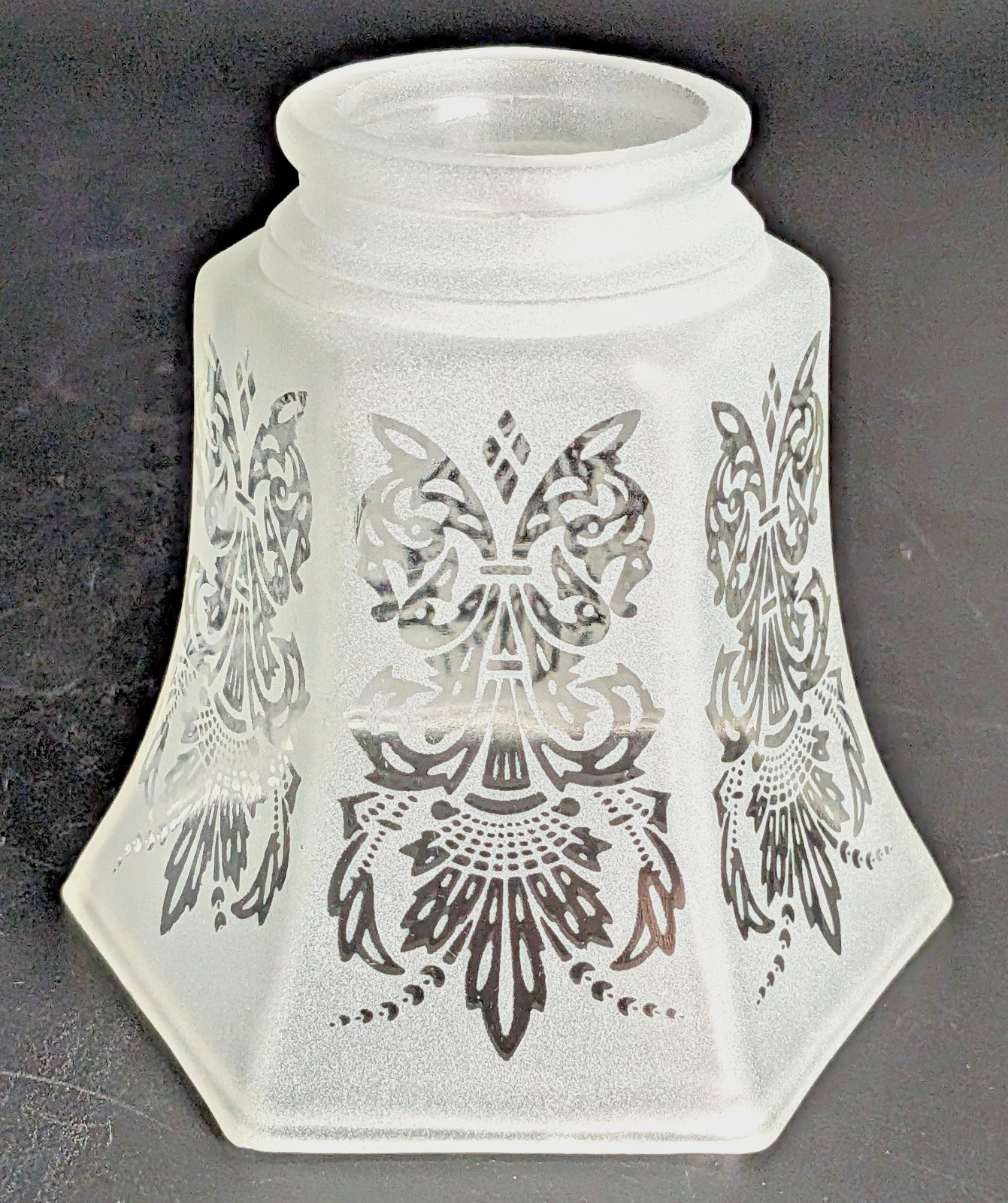 NOS! Vintage Victorian Bell-Shaped Frosted & Etched Glass Shade, 2-1/4” Fitter