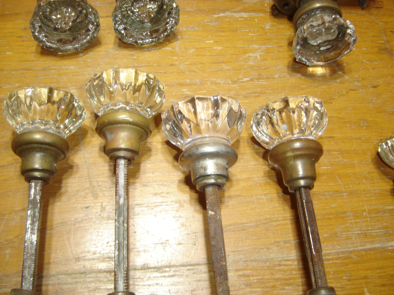 15 Antique Glass Door Knobs ~ Scalloped Edge ~ Raised Center #4236