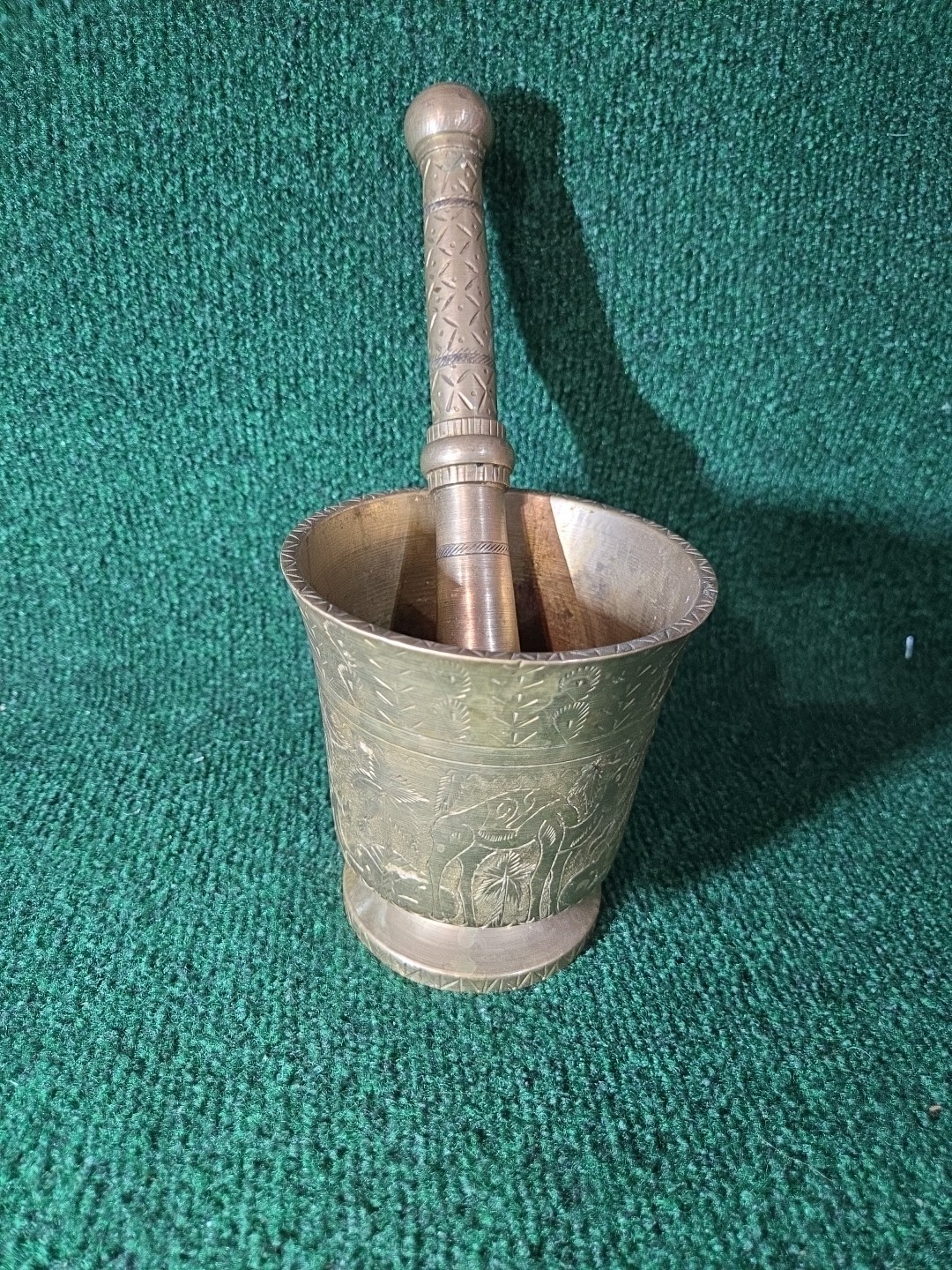 Vintage Etched Solid Brass Mortar and Pestle Heavy Apothecary 5.6 Pounds