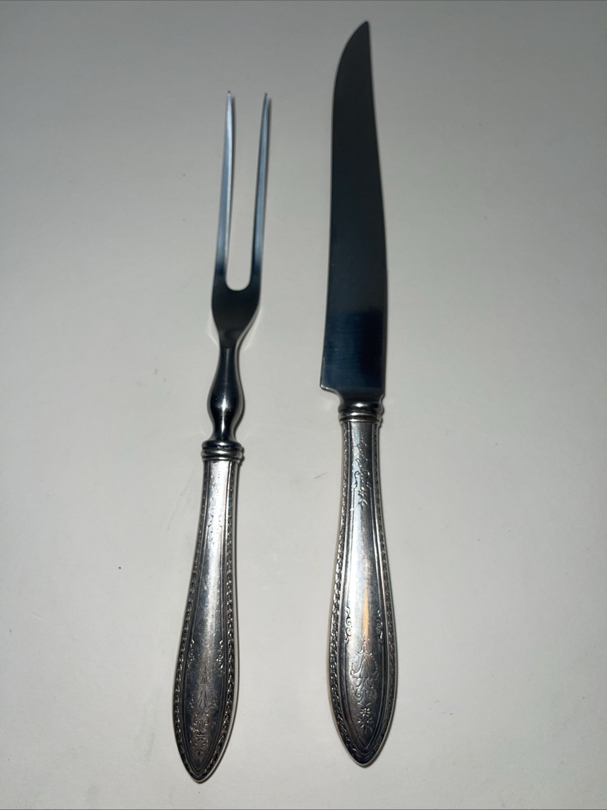 Antique 1847 Roger Bros Silverplated Argosy Flatware Meat Carving Set of 2