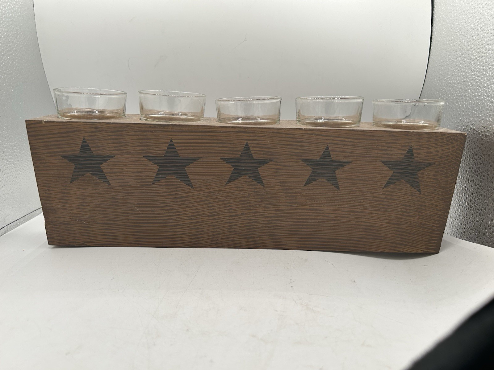 5 Hole Wooden Sugar Mold Wood Candle Holder Primitive 5 Glass Votives Farm House