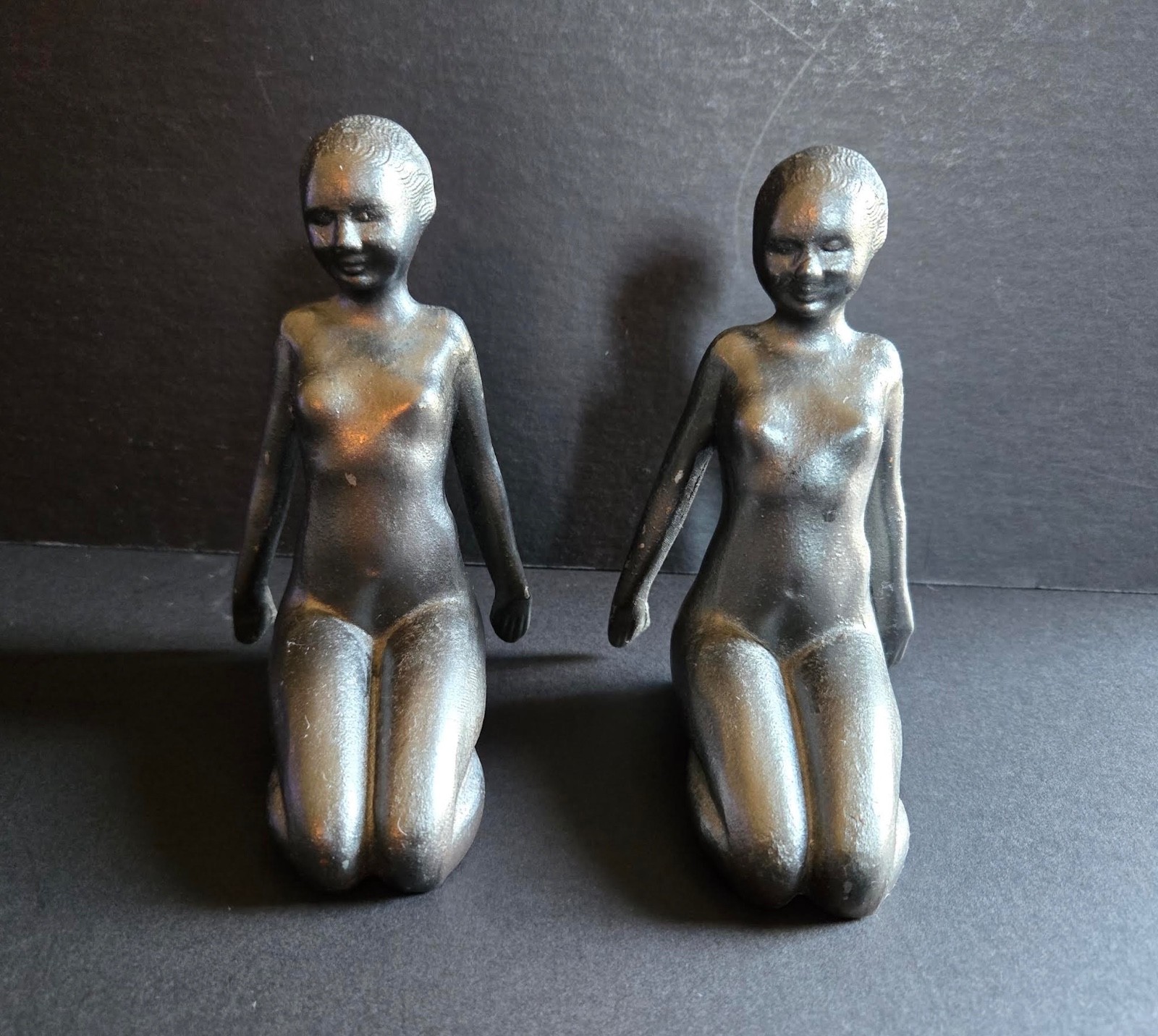 RARE ORIGINAL 1920 RISQUE DECO FRANKART? NUDE FLAPPER ZIEGFELD PEDESTAL BOOKENDS