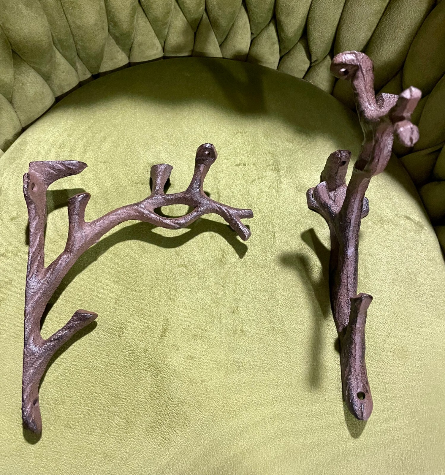 2 Rustic Cast Iron Shelf Bracket Wall Mount Hardware Brace Tree Branch Sculpture