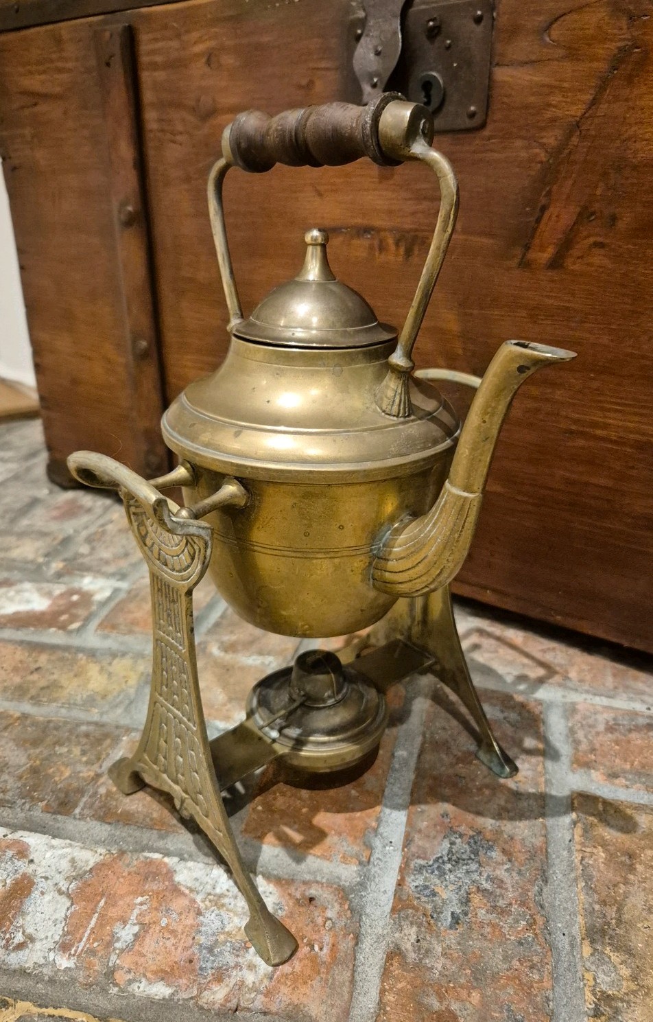 1890 Victorian Art Nouveau Spirit Kettle & Warming Stand