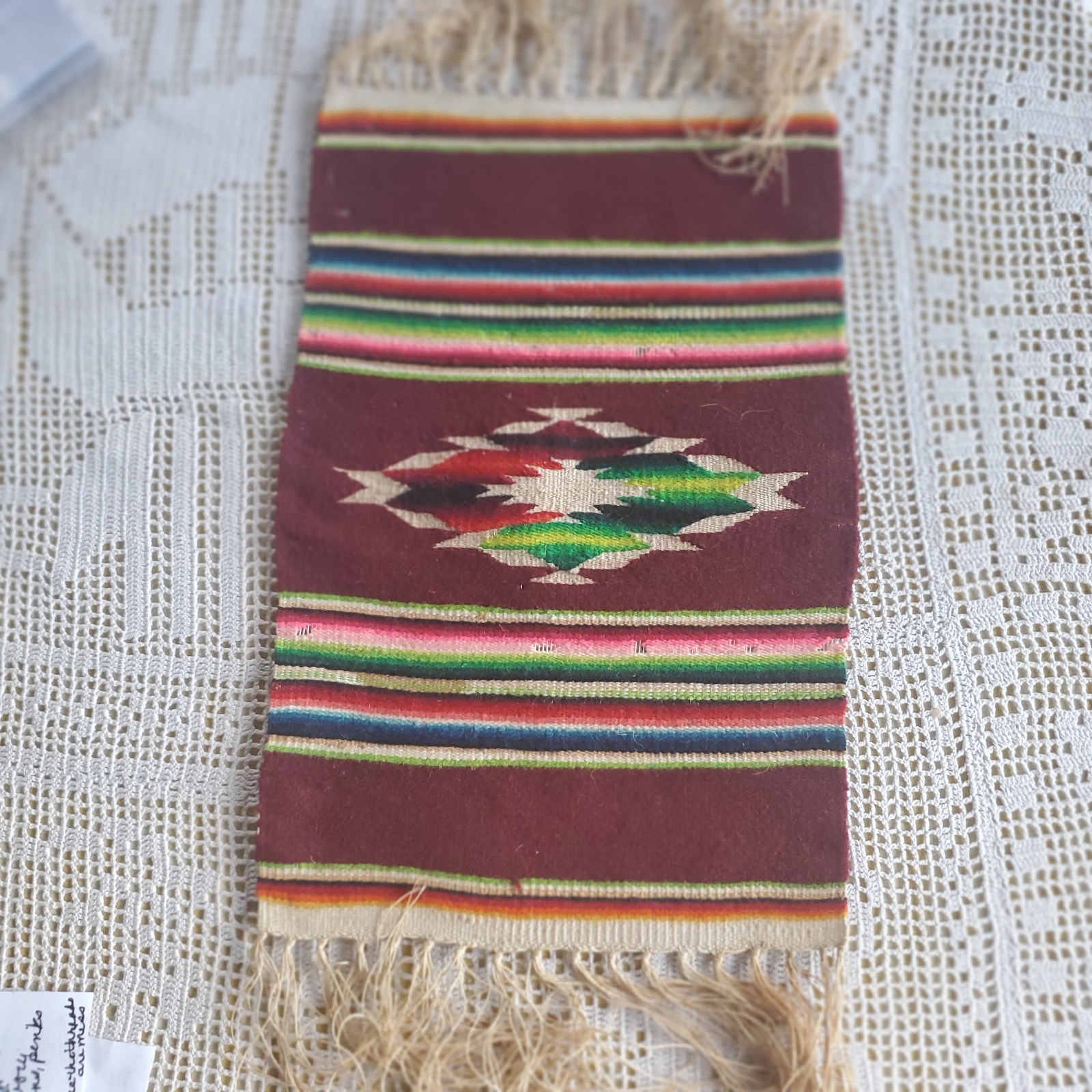 Antique Small Size Hand Woven Patterned Serape Rug #9