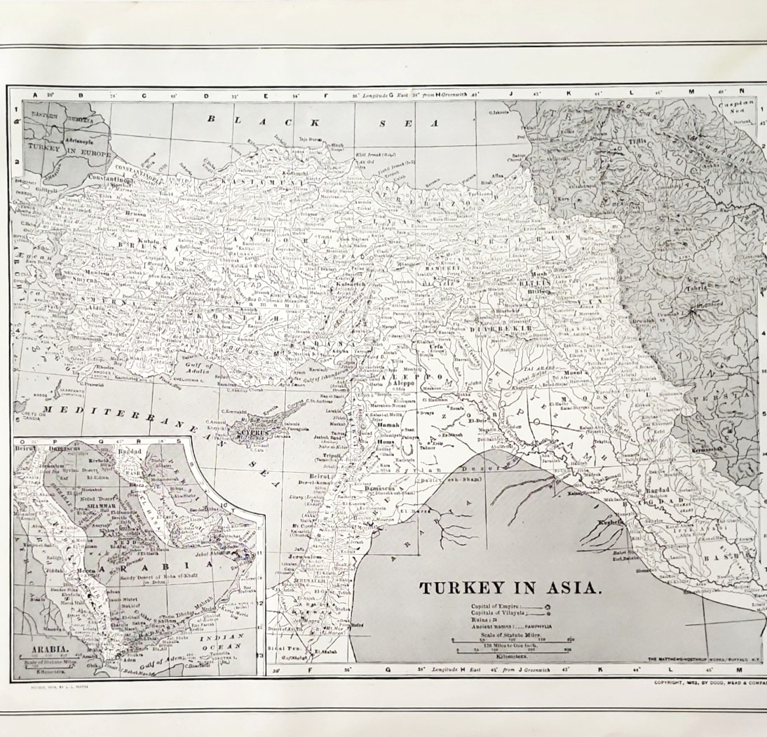 1914 Turkey Map Collectible Antique Asia Continent WW1 Arabia Antique Ephemera