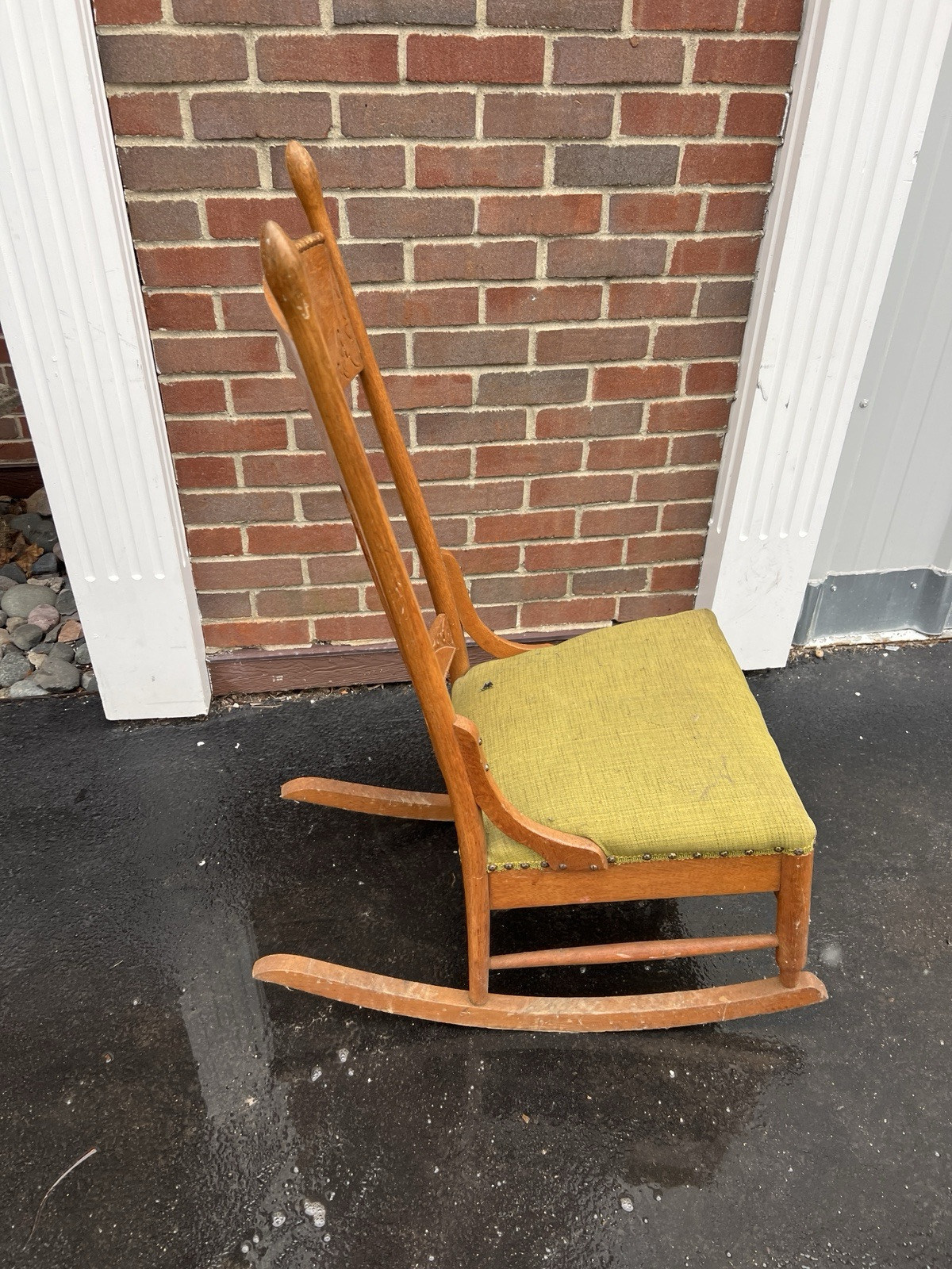 Vintage Rustic Country Colonial Maple Wood Sewing Rocking Chair 41” Tall Padded